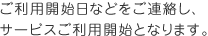 ご利用開始日などをご連絡し、サービスご利用開始となります。